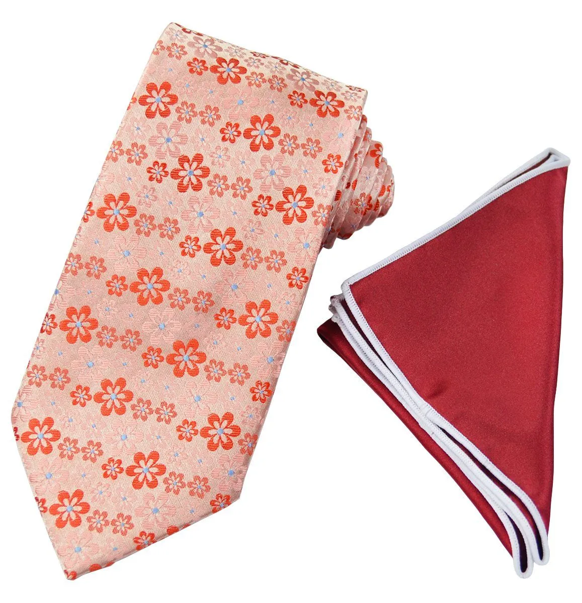 Red Floral Men's Tie and Pocket Square