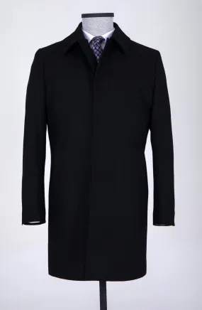 Regular Fit Cachet Flat Collar Wool Blend Black Overcoat