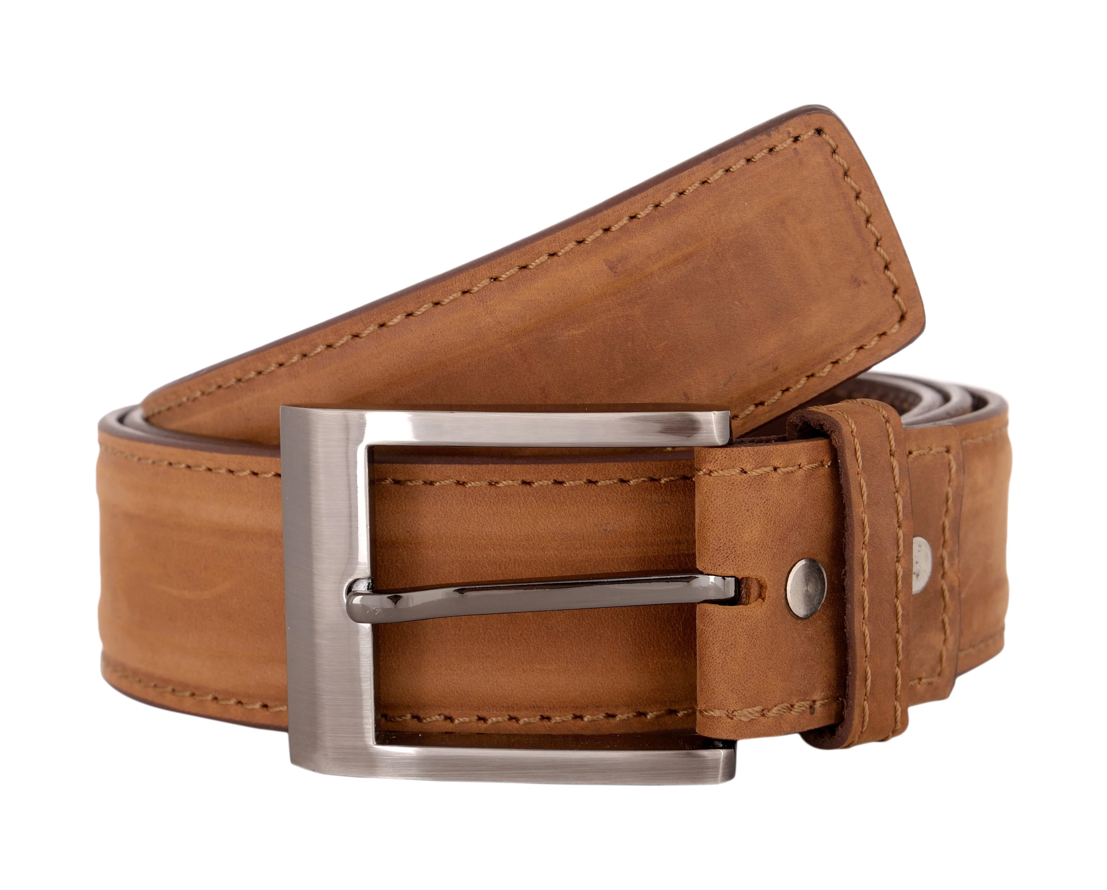 RL Tan Oilpullup Stitched And Ribbed Belt