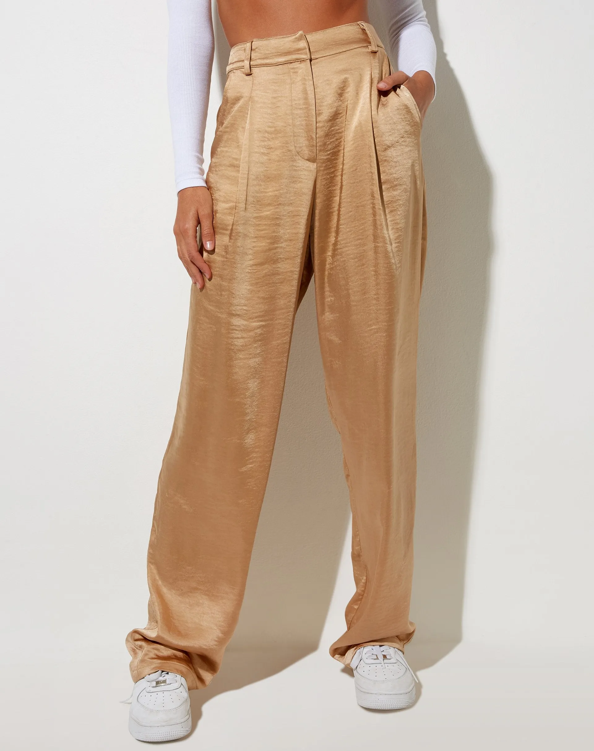 Sakila Trouser in Satin Golden Sand