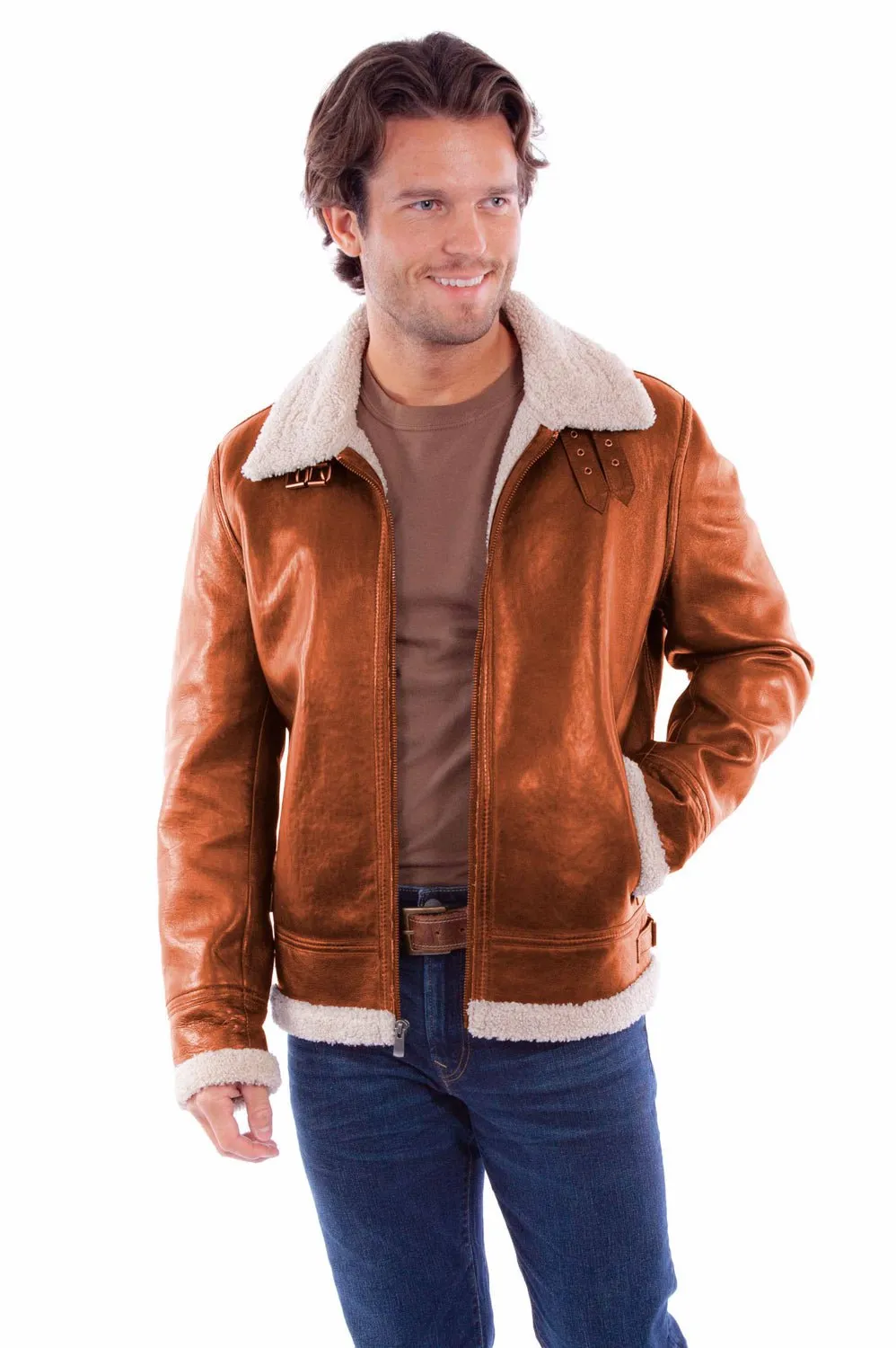 Scully Mens B3 Bomber Cognac Leather Leather Jacket