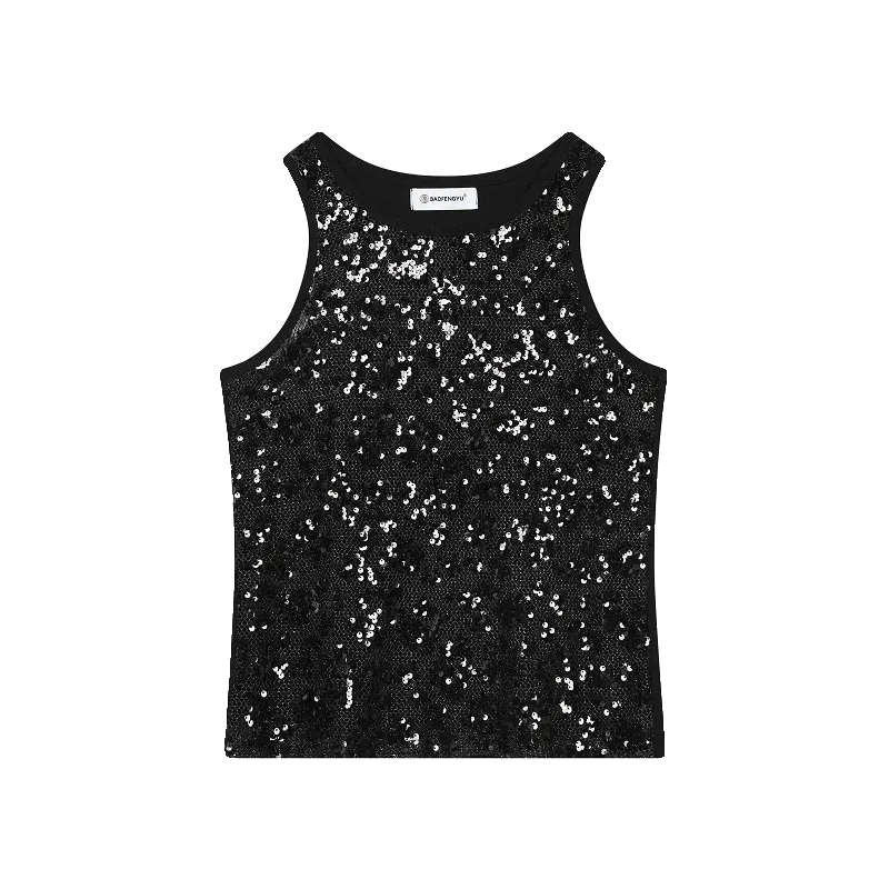 Sequin Patchwork See-Through Tank Top