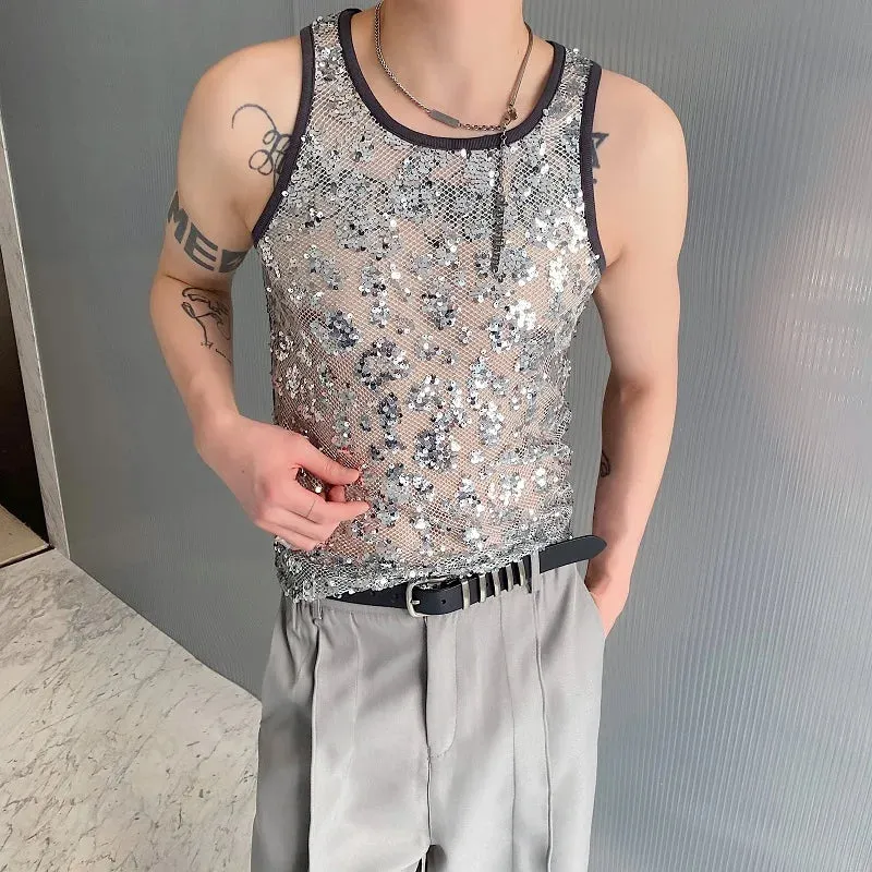 Sequin Patchwork See-Through Tank Top