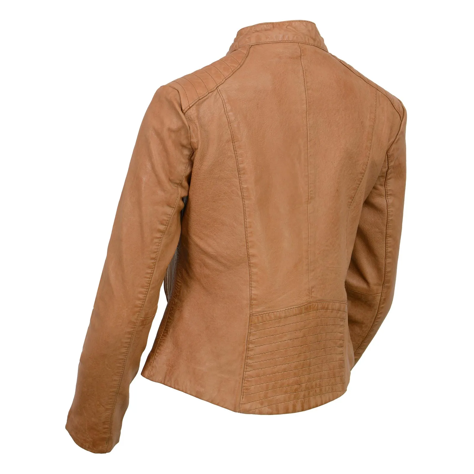 SFL2814 Cognac Women's Leather Moto Style Fashion Jacket