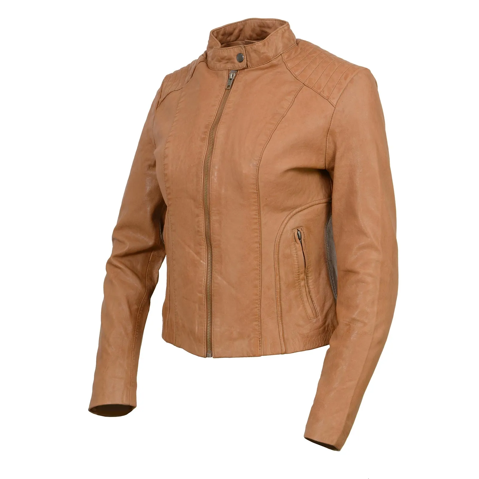 SFL2814 Cognac Women's Leather Moto Style Fashion Jacket