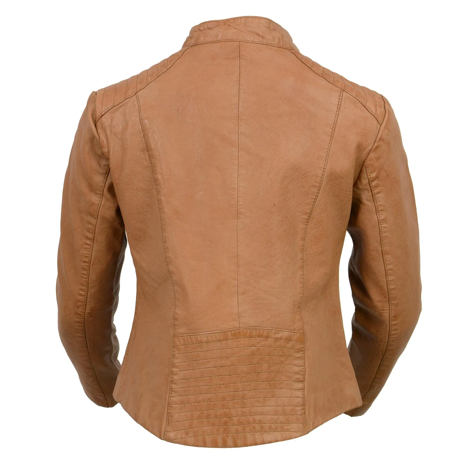 SFL2814 Cognac Women's Leather Moto Style Fashion Jacket