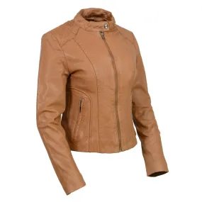 SFL2814 Cognac Women's Leather Moto Style Fashion Jacket