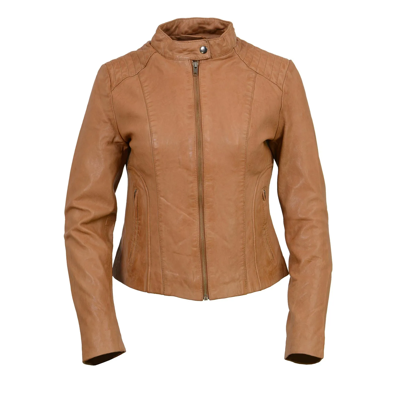 SFL2814 Cognac Women's Leather Moto Style Fashion Jacket