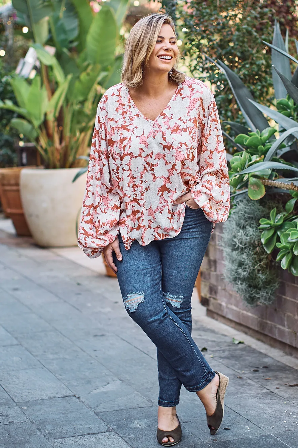 Shannon Floral Long Sleeve Top Rose