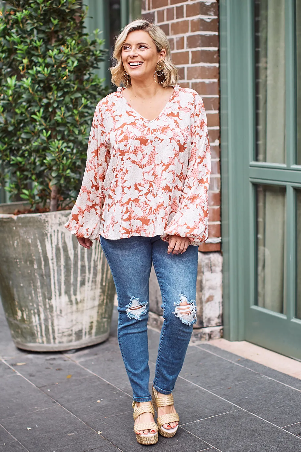 Shannon Floral Long Sleeve Top Rose