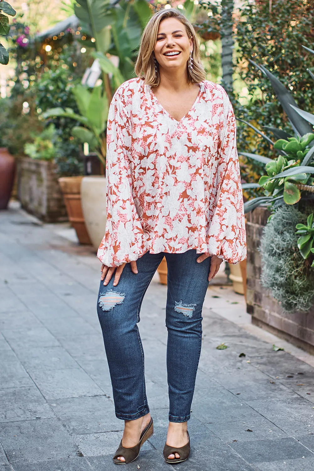 Shannon Floral Long Sleeve Top Rose