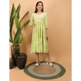 Shwet Women Green Mul Layer Chikankari Kurta