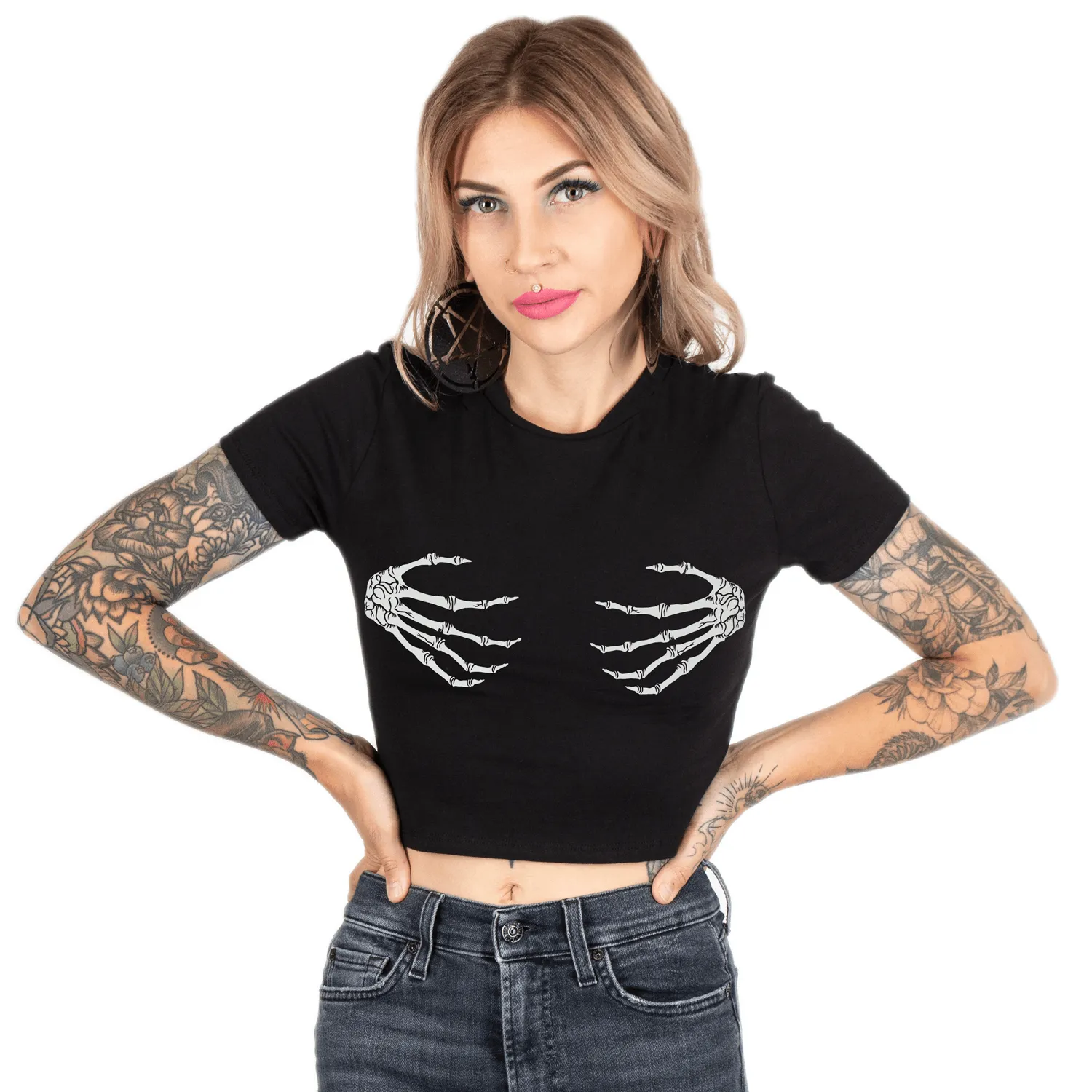 Skeleton Hands Crop Baby Tee