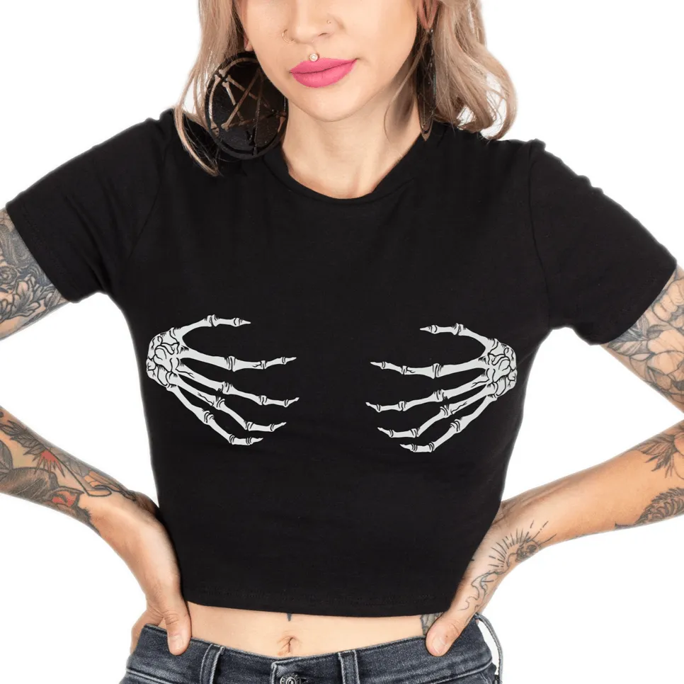 Skeleton Hands Crop Baby Tee