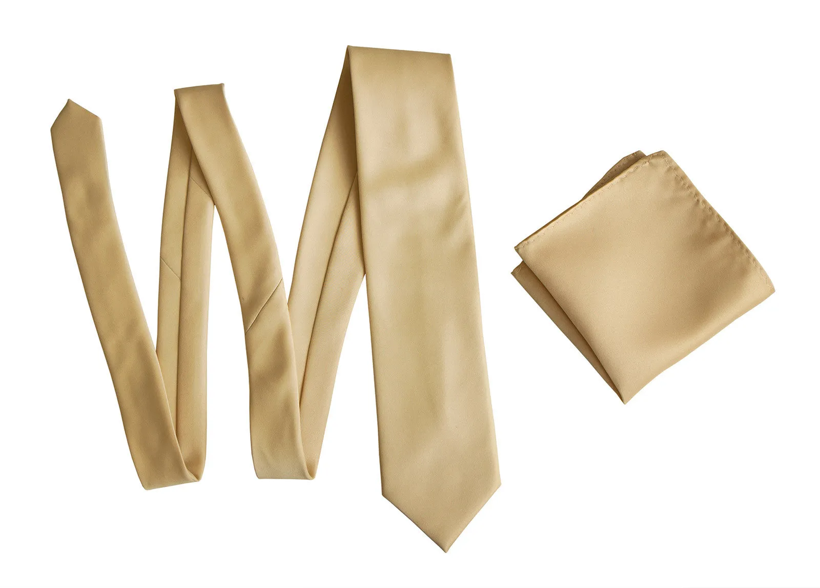 Soft Gold Pocket Square. Tan Solid Color Satin Finish, No Print