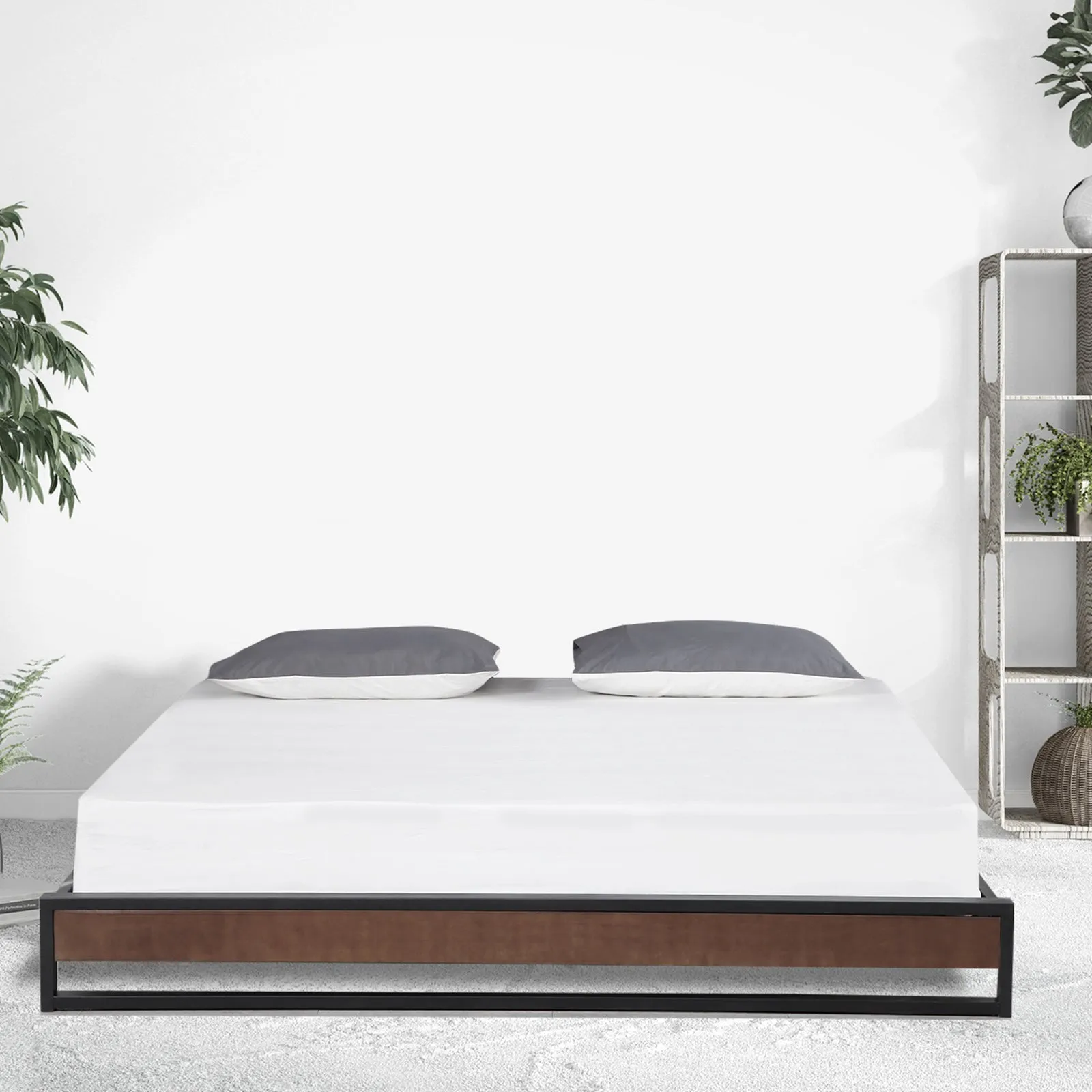 Sorrento Metal and Wood King Bed Base - Black & Wood