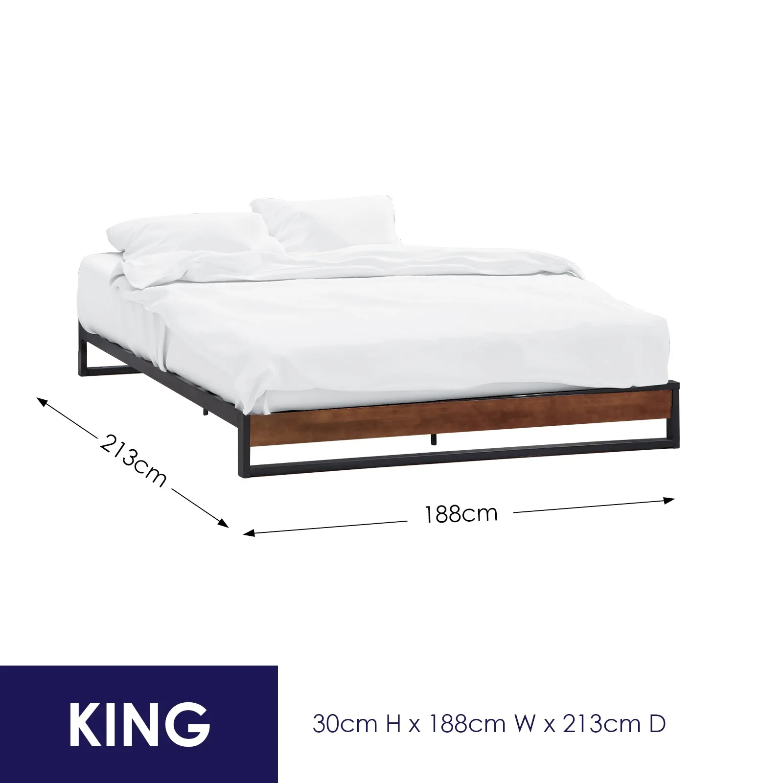 Sorrento Metal and Wood King Bed Base - Black & Wood