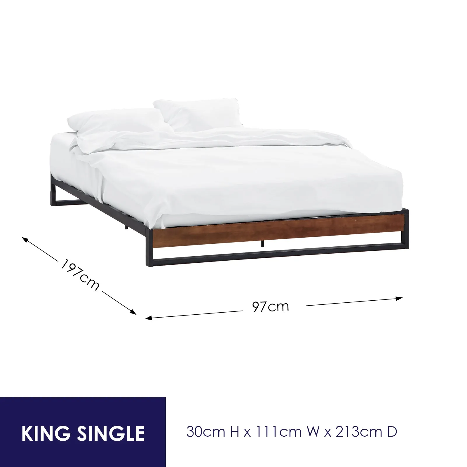 Sorrento Metal and Wood King Single Bed Base - Black & Wood