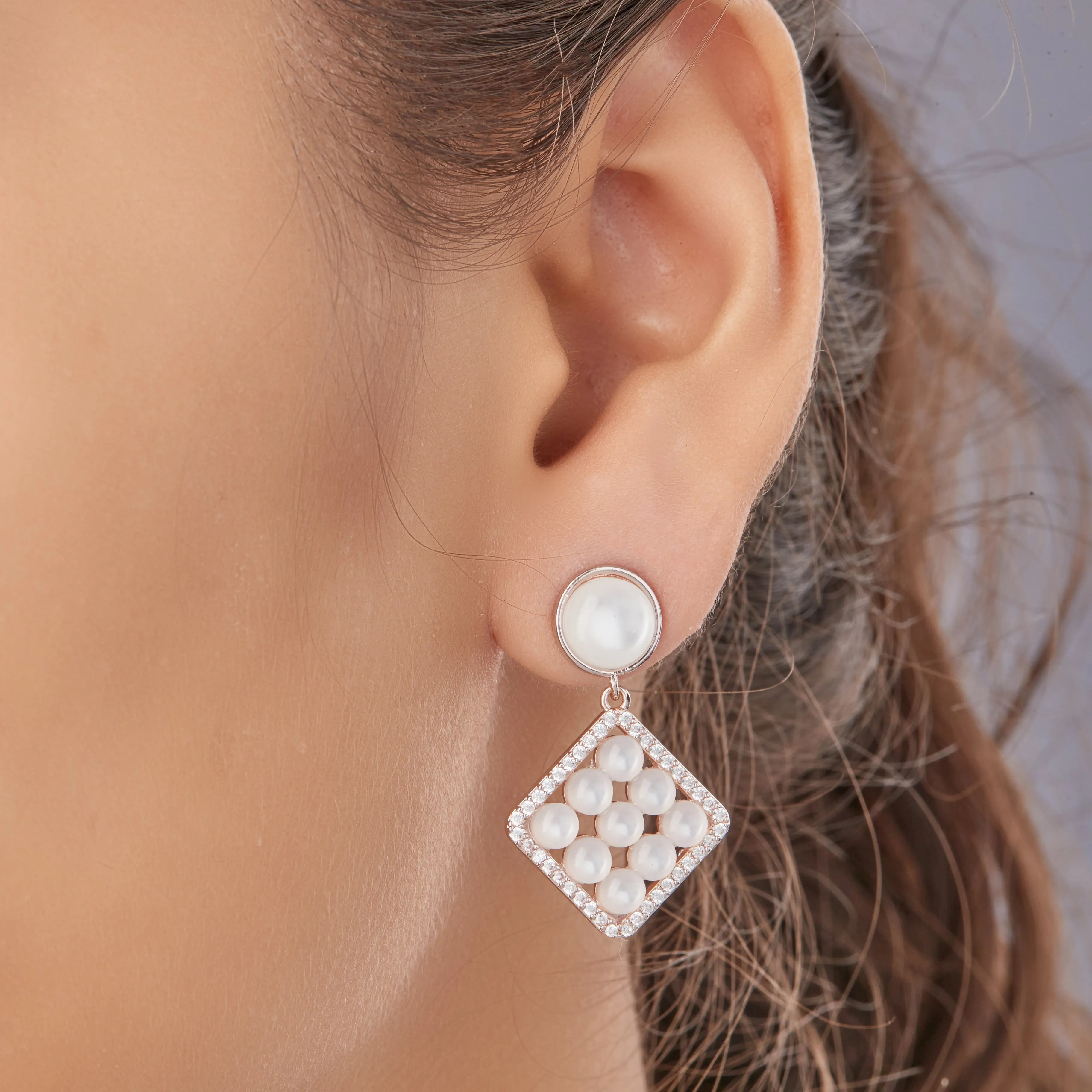 Square Pearl Earrings For Women