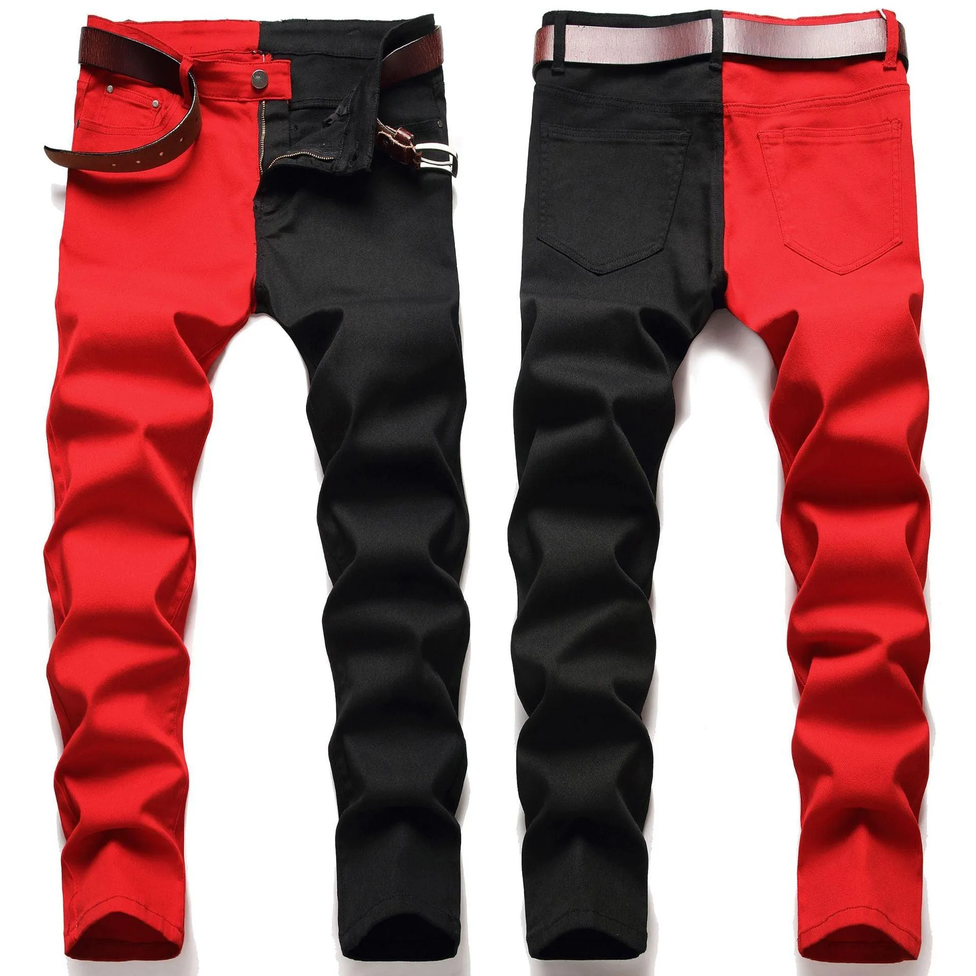 Stitching Jeans Fashion Trend Men's Micro-elastic Slim Fit