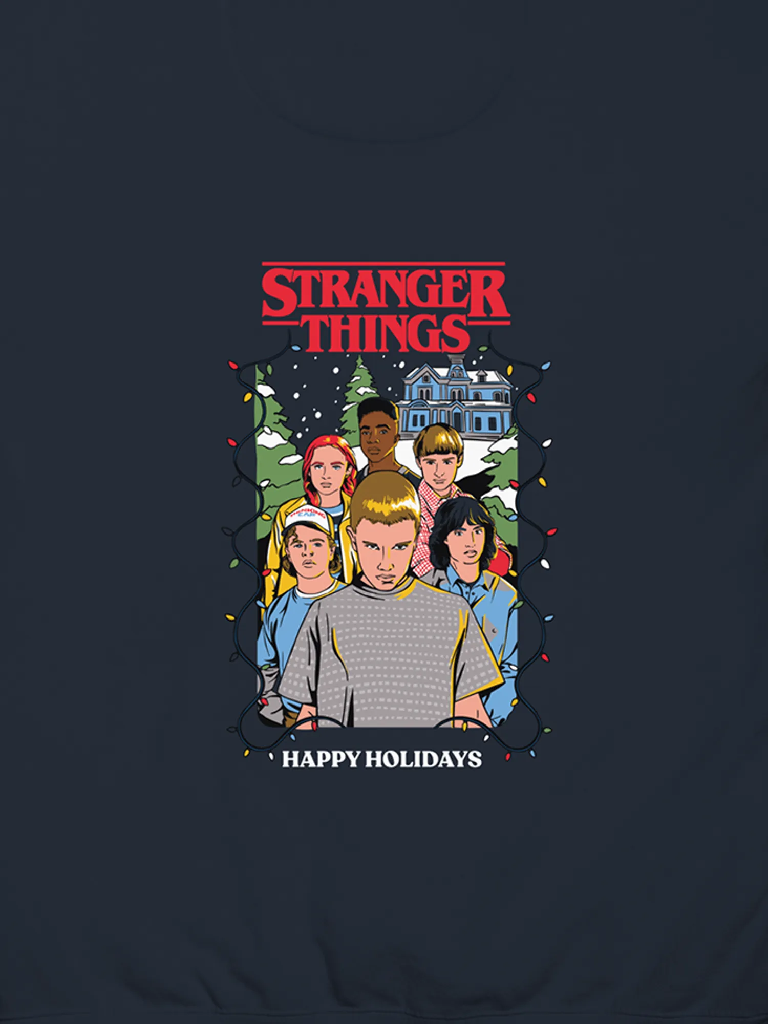 Stranger Things "Happy Holidays" Unisex Hoodie [Navy Blazer]