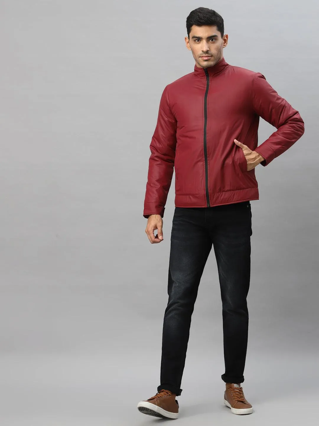 Style Quotient Men Maroon Biker Jacket