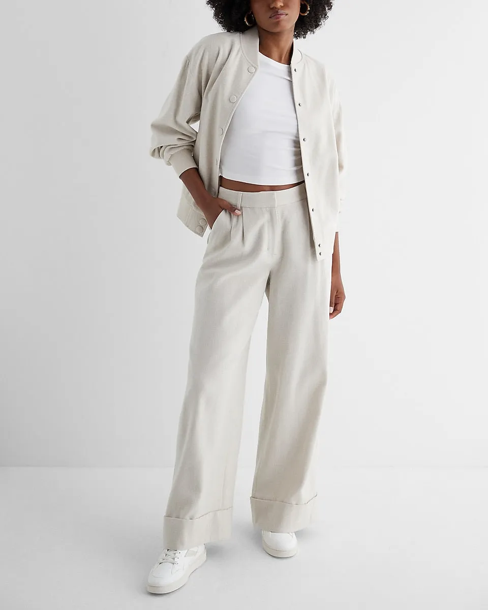 Stylist High Waisted Luxe Lounge Twill Cuffed Wide Leg Pant in Oatmeal Heather