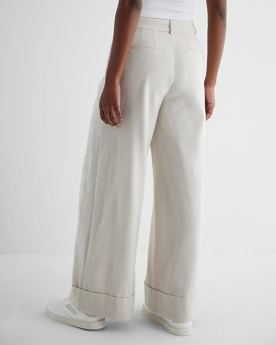 Stylist High Waisted Luxe Lounge Twill Cuffed Wide Leg Pant in Oatmeal Heather