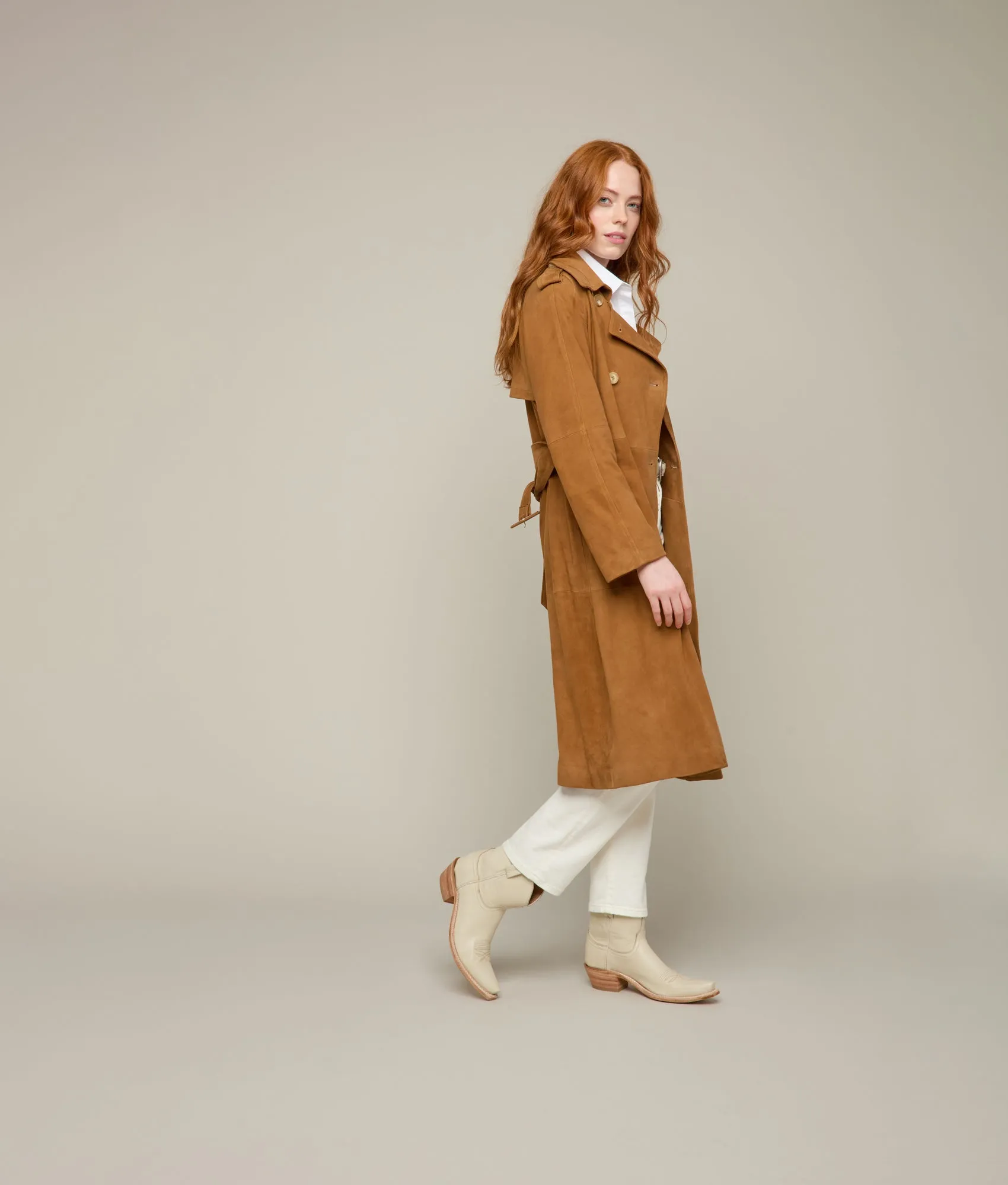 Suellen Suede Trench Coat :: Caramel