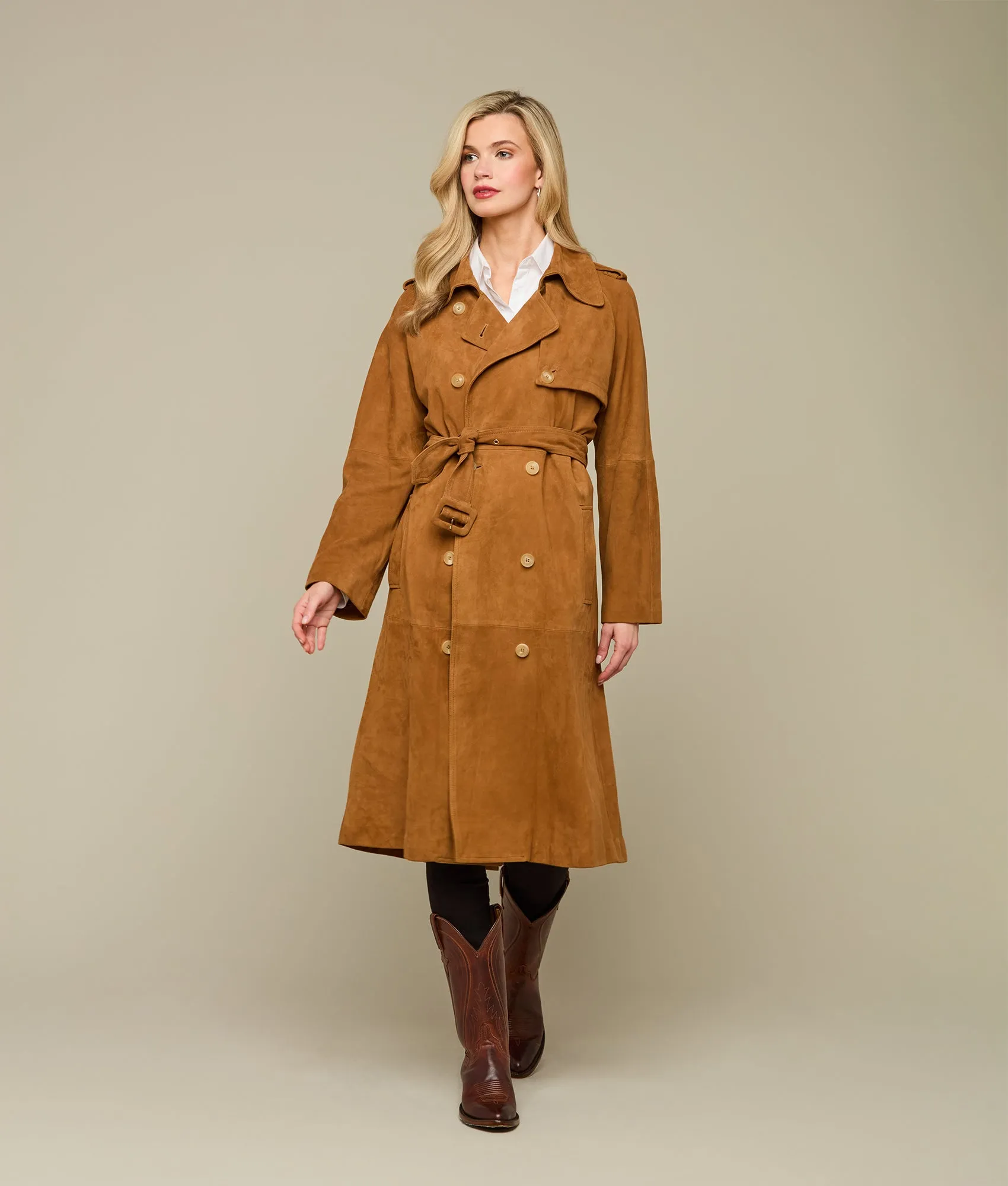 Suellen Suede Trench Coat :: Caramel