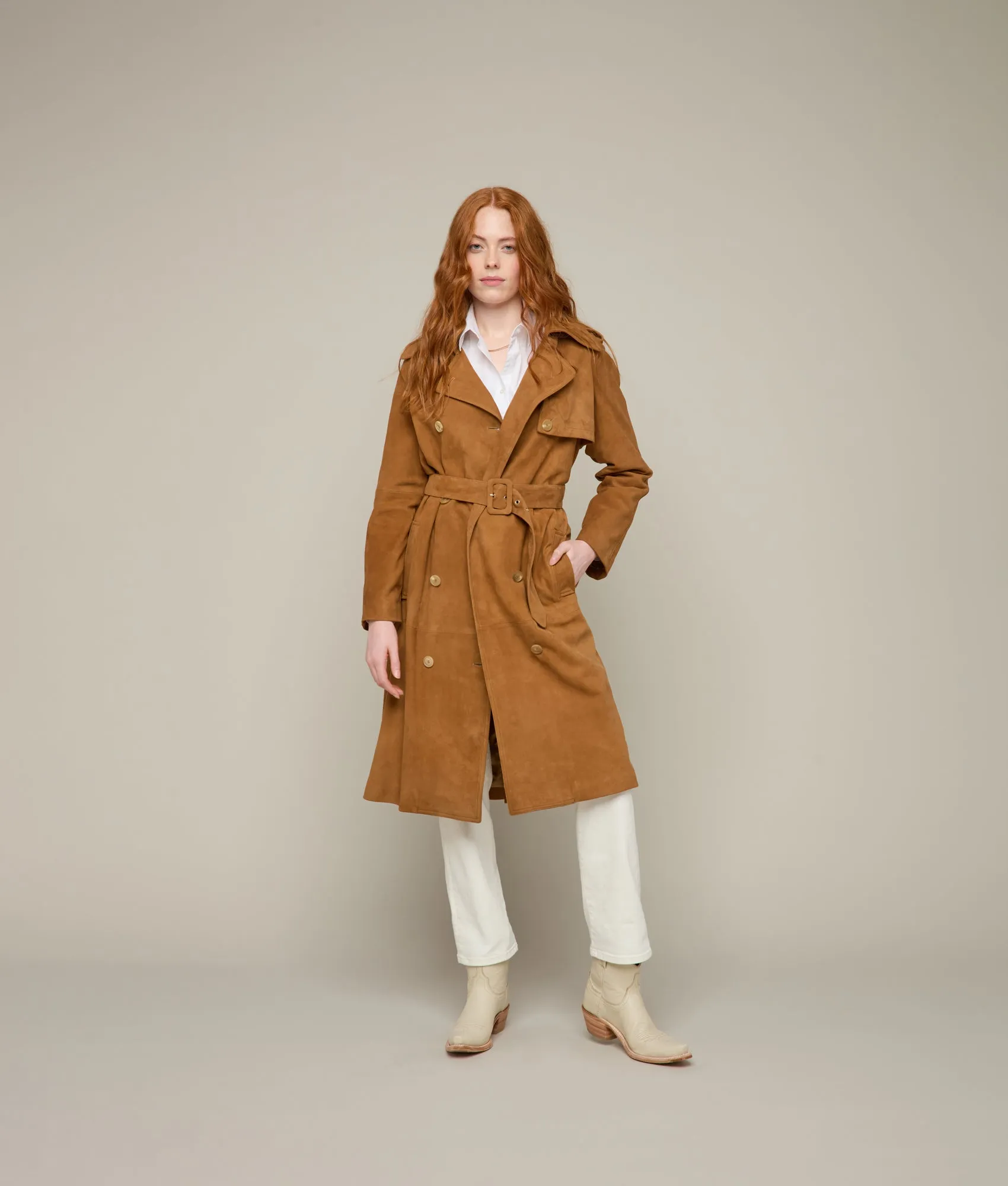 Suellen Suede Trench Coat :: Caramel