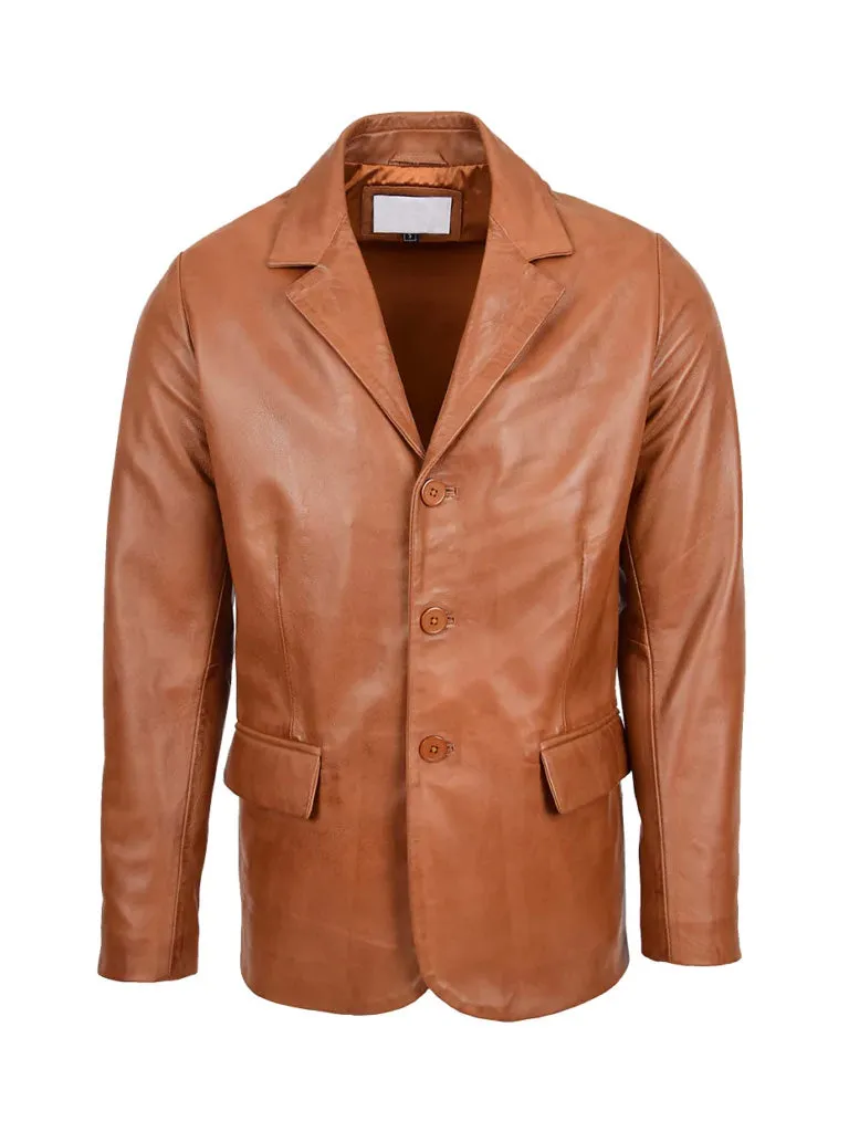 Tan Brown lapel Style Leather Blazer