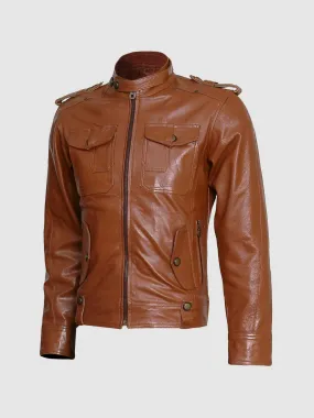 Tan Leather Biker Jacket