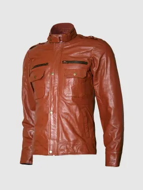 Tan Leather Moto Jacket