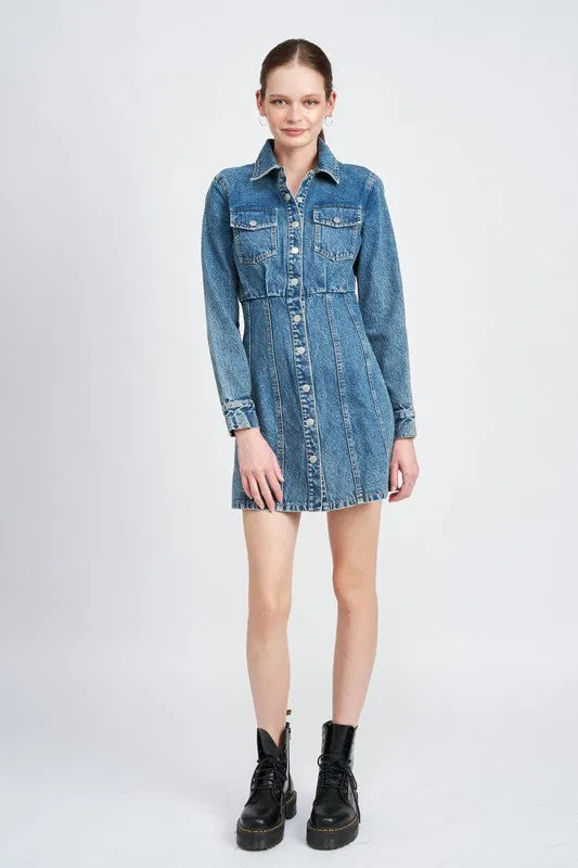 TEEK - DENIM SHIRT DRESS WTIH CINCHED WAIST