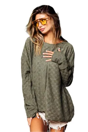 TEEK - Olive Checkered Thumbhole Long Sleeve Top