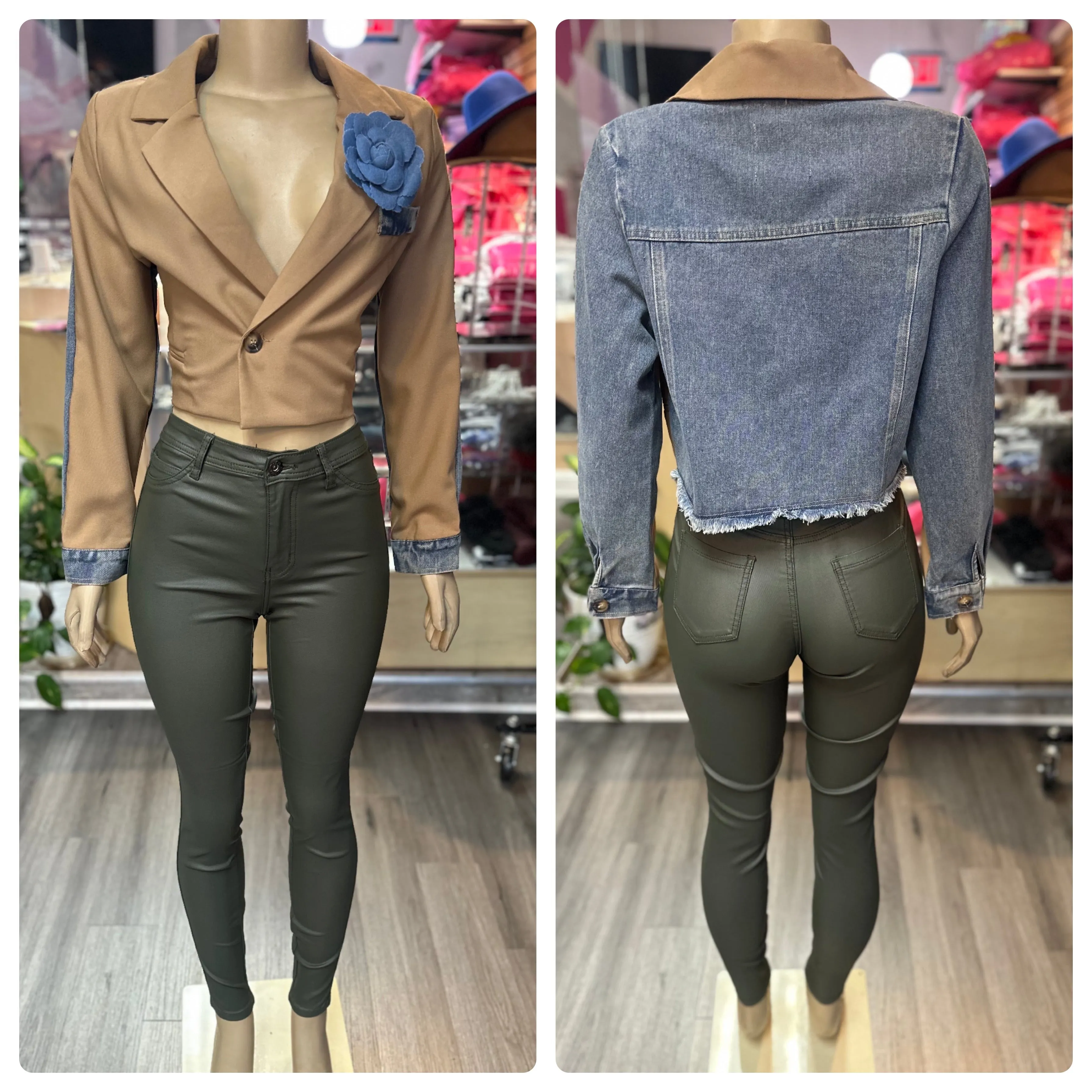 The Kristin Denim & Tan Crop Blazer