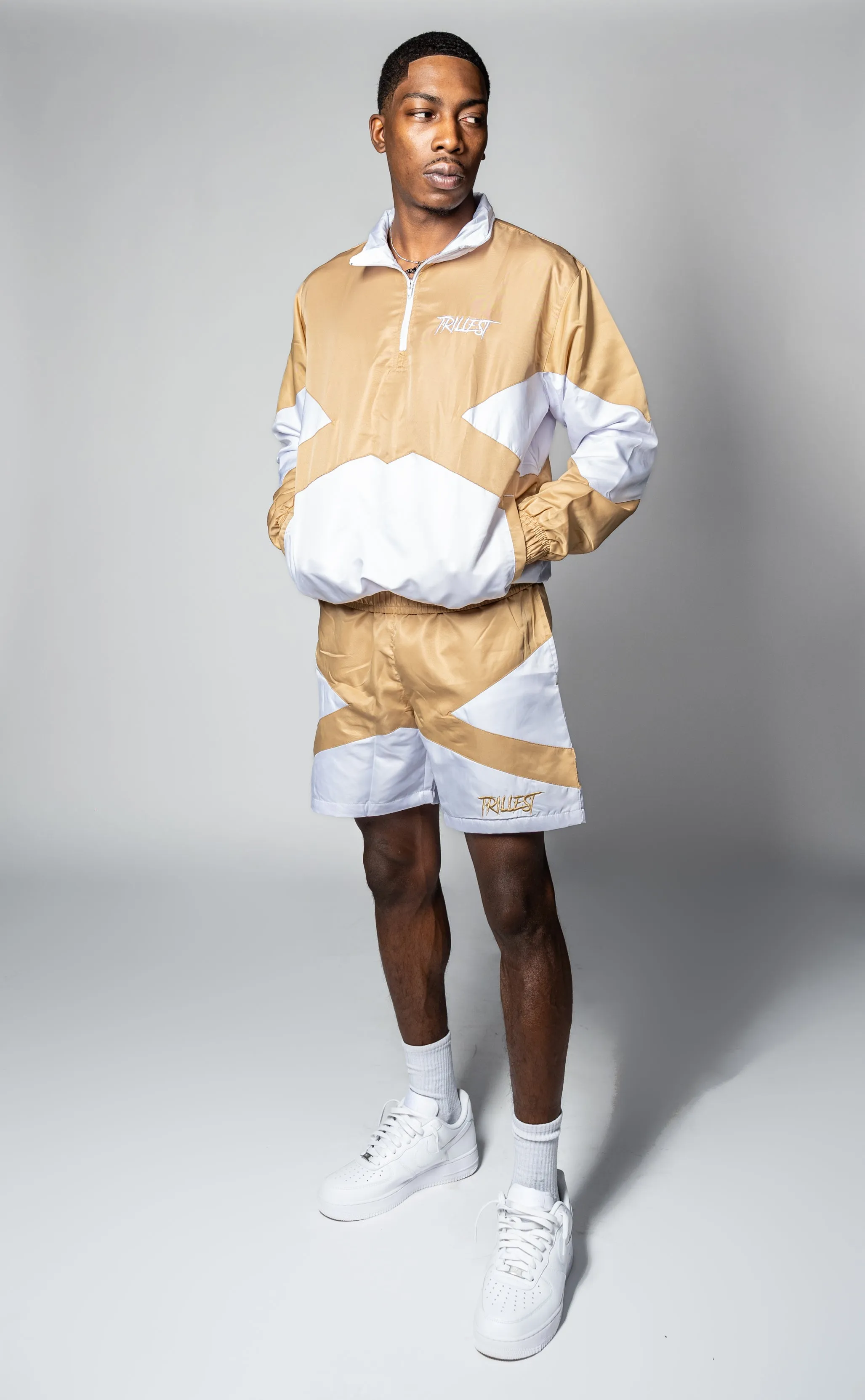 Trillest Panel Windbreaker Jacket - Tan\White