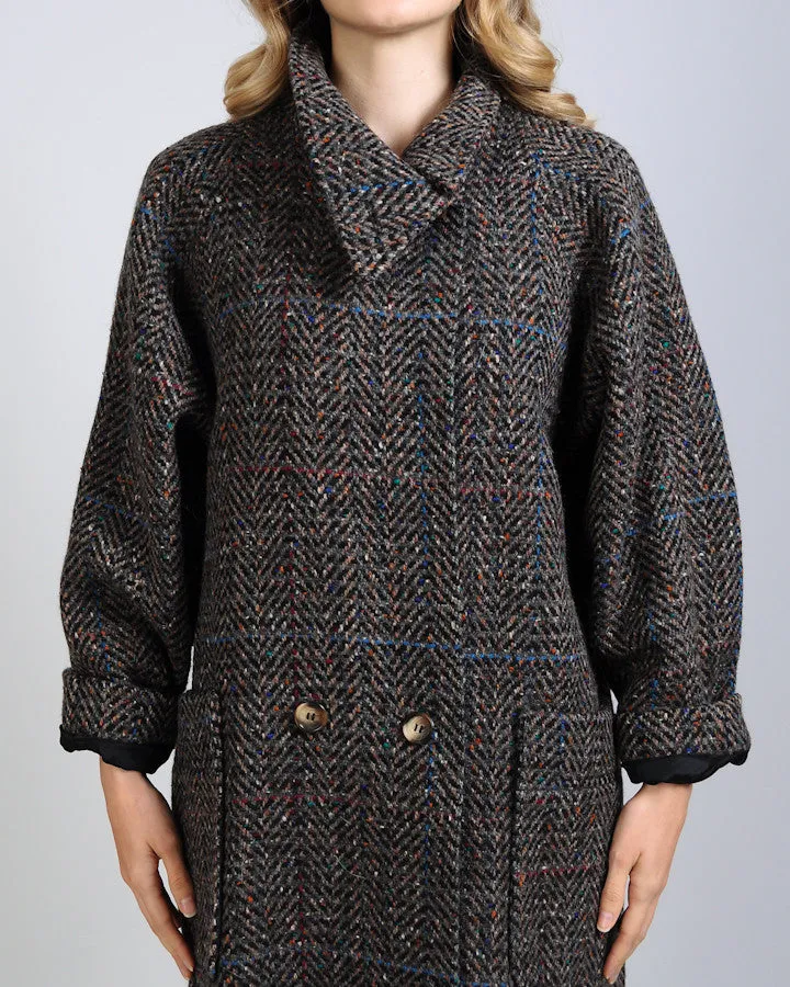 Tweed Wool Asymmetric Cowl Coat