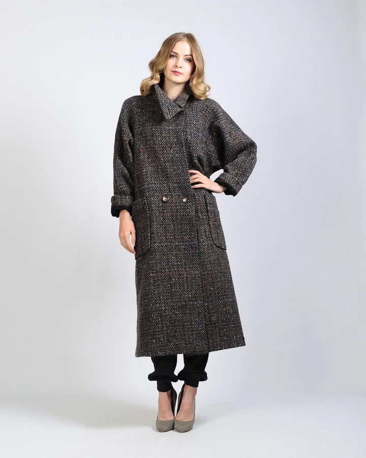 Tweed Wool Asymmetric Cowl Coat