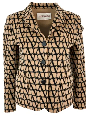 Valentino Double Coat Wool Blazer in Tan & Black