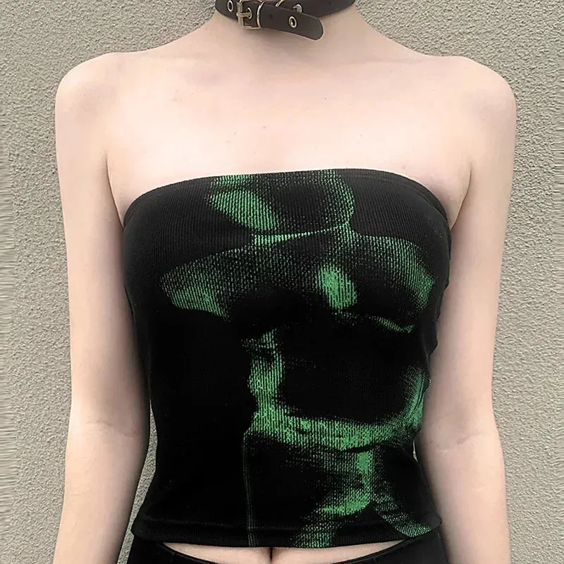 Vintage Crop Punk Basic Strapless Backless Top