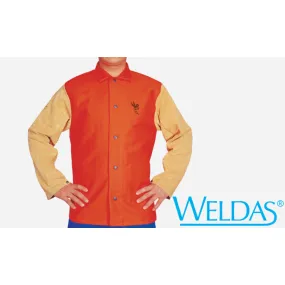 Weldas 33-6744L COOL Orange FR Welding Jacket w Tan Leather Sleeves Large