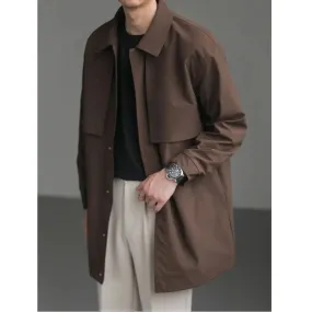 Wiaofellas  -  High-end Korean Fashion Mid-length Windbreaker Jacket Man Autumn New Loose Casual Lapel Men's Windbreaker Trench Coat Men