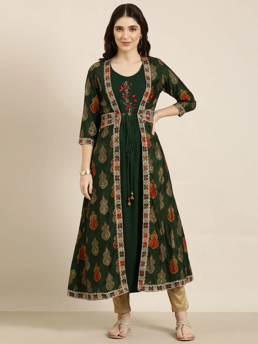 Women Green Solid Anarkali Kurta