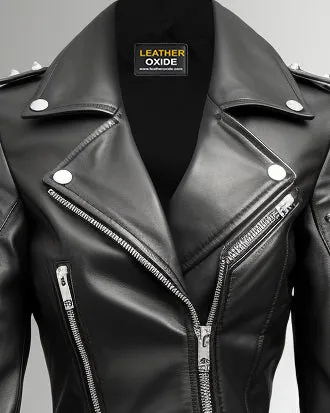 Women Studs Black Vintage Leather Jacket