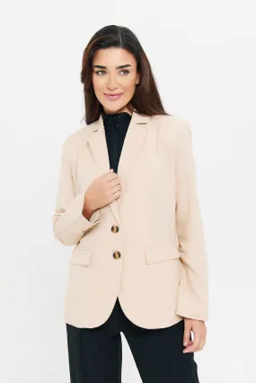 Women Tan Plain Blazer