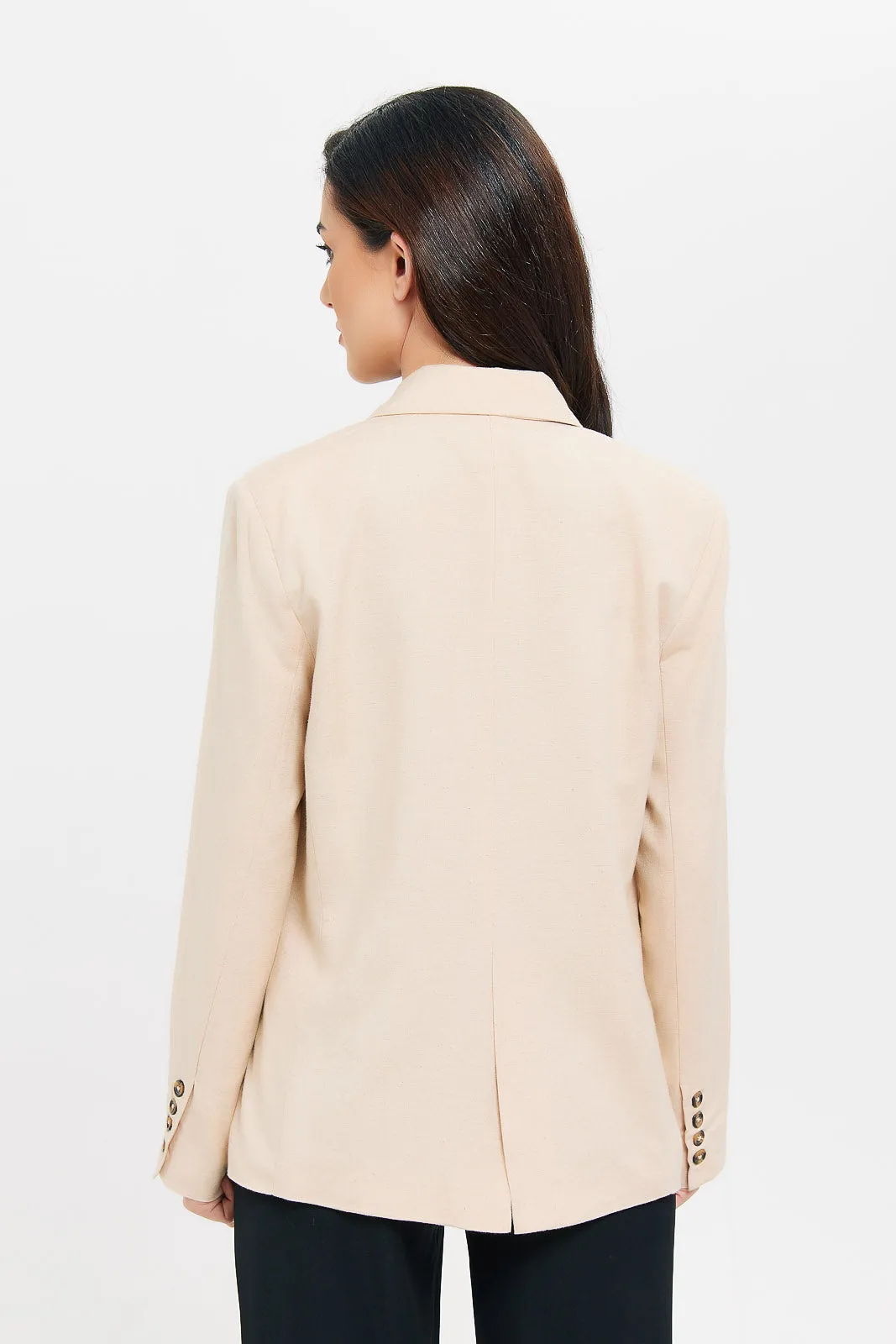 Women Tan Plain Blazer