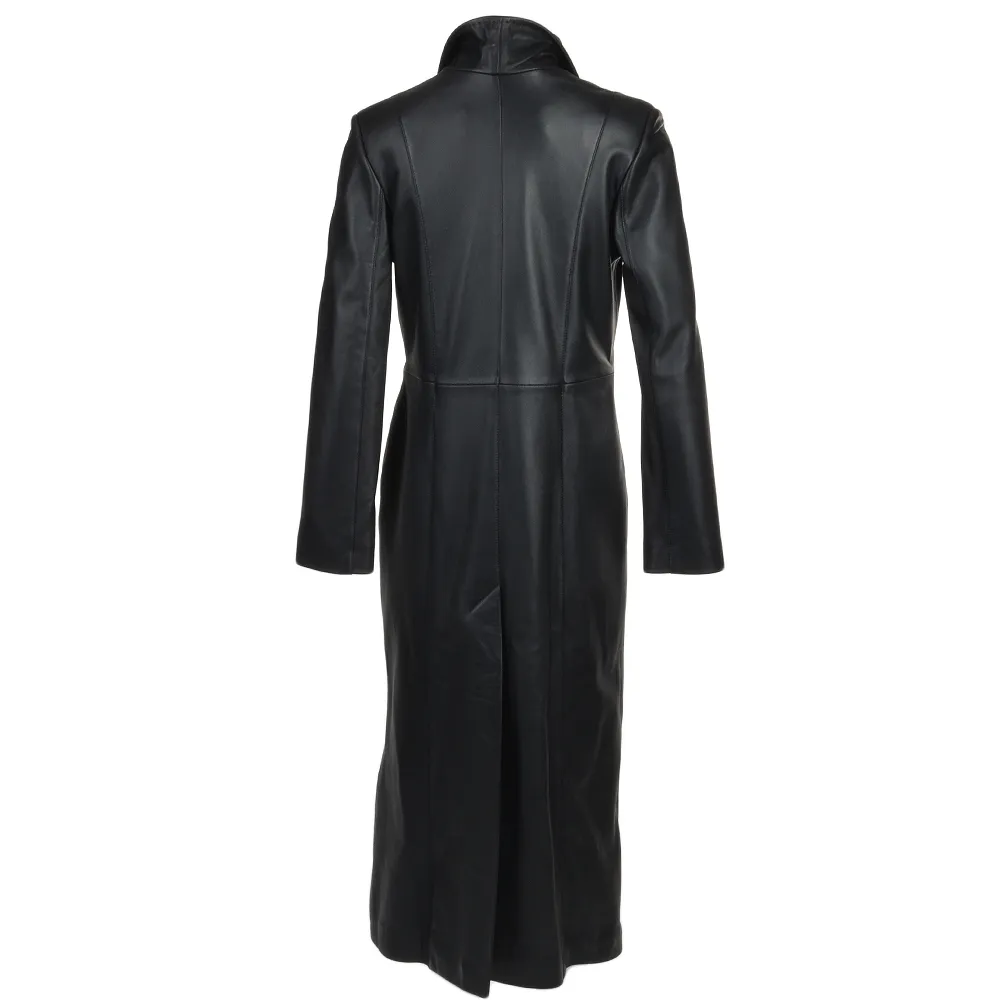 Women's  Black Long Length  Leather Trench Long Overcoat