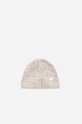 Wool Cotton Rib Beanie Light Khaki